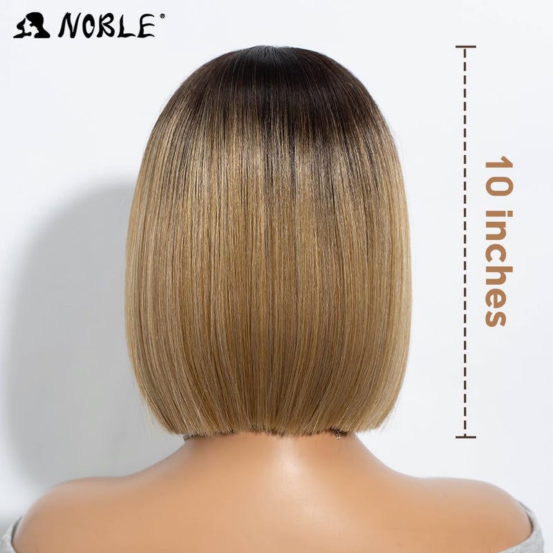 NOBLE Bob Wigs for Women Short T Part HD Lace Front Wigs Ombre Brown Blonde Synthetic Blunt Cut Bob Lace Front Wigs for Party and Daily Use 10 Inch - Image 4